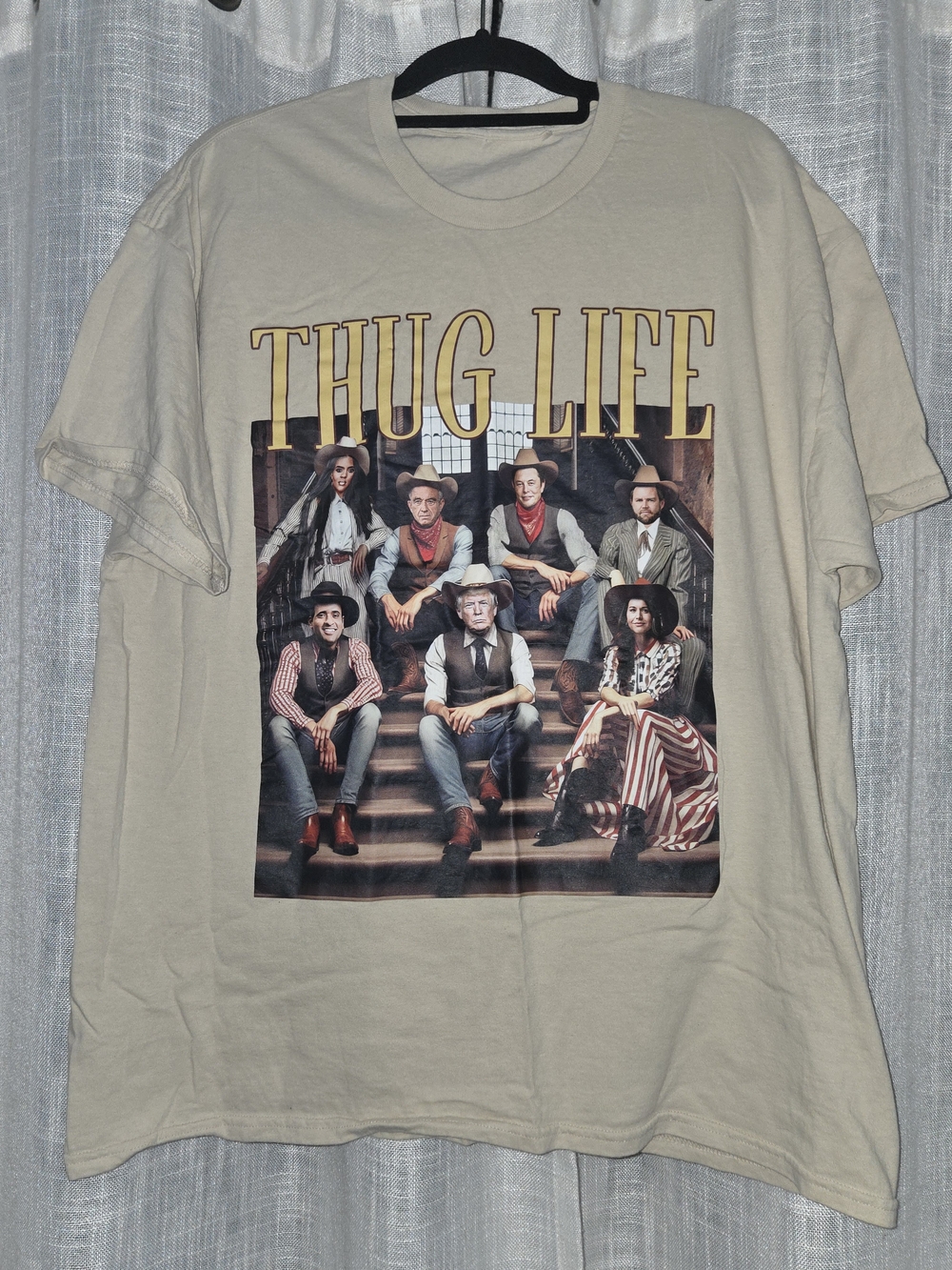 Thug Life Graphic Mens XL Tee - Beige Western Print
